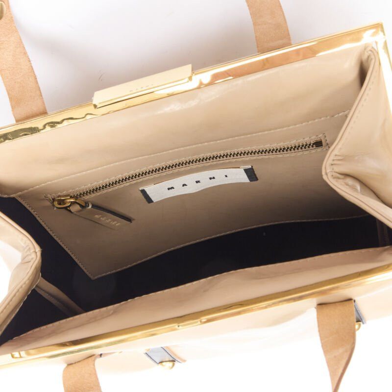 Marni MARNI brown latex PVC gold stud leather trim metal frame tote bag Size ONE SIZE - 10 Thumbnail