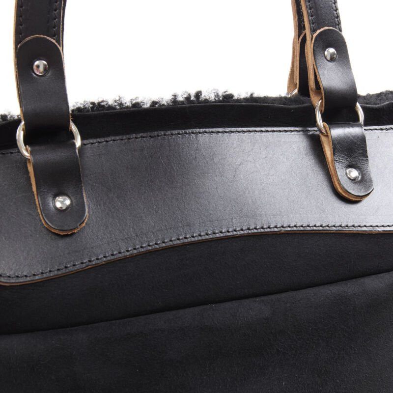 Marni MARNI black shearling lined top handle crossbody soft tote bag Size ONE SIZE - 8 Thumbnail