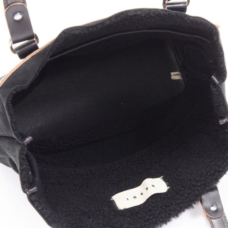 Marni MARNI black shearling lined top handle crossbody soft tote bag Size ONE SIZE - 11 Thumbnail