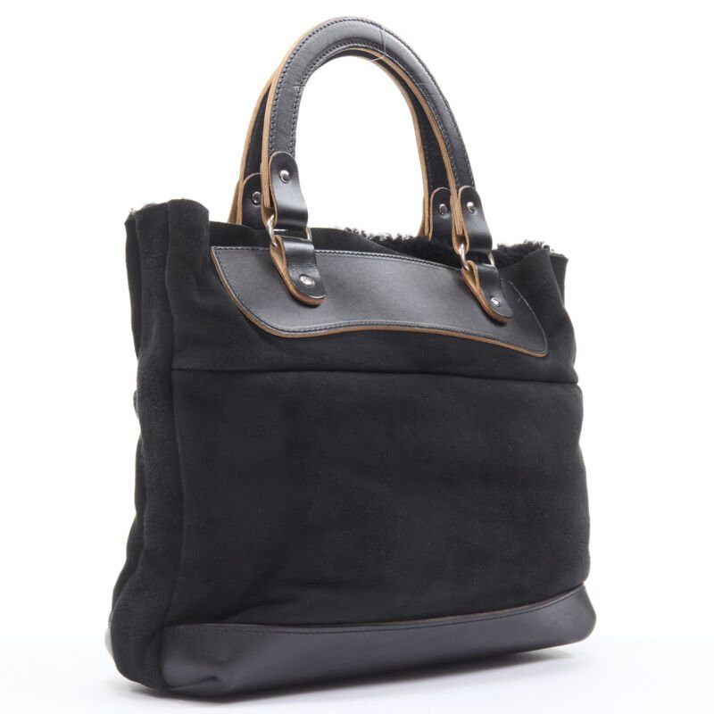 Marni MARNI black shearling lined top handle crossbody soft tote bag Size ONE SIZE - 3 Thumbnail
