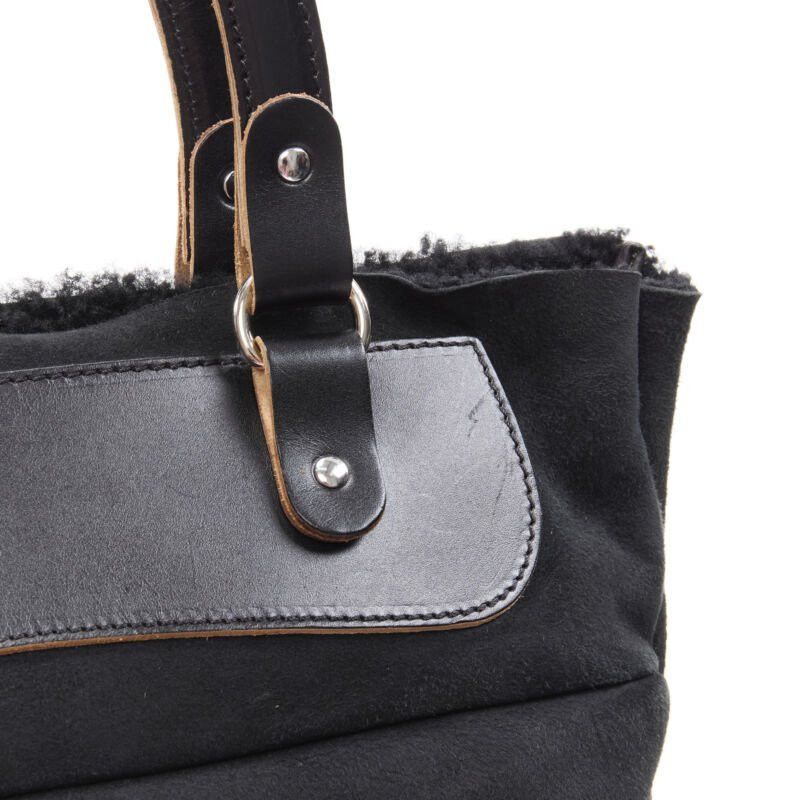 Marni MARNI black shearling lined top handle crossbody soft tote bag Size ONE SIZE - 7 Thumbnail