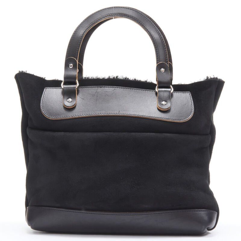 Marni MARNI black shearling lined top handle crossbody soft tote bag Size ONE SIZE - 5 Thumbnail