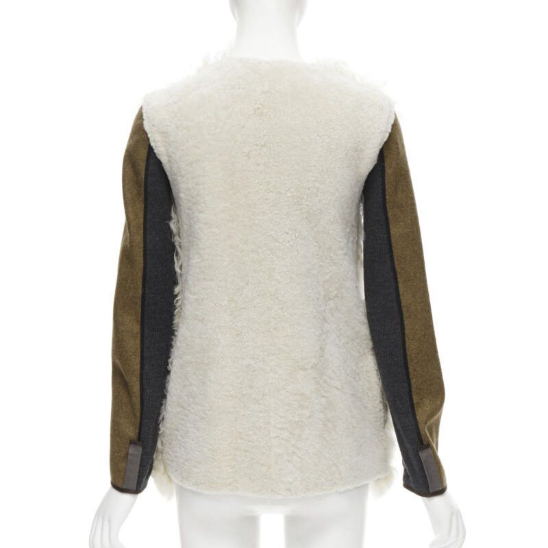 Marni MARNI 2011 cream lamb shearling fur brown wool sleeves winter coat IT38 XS Size XS / US 0-2 / IT 36-38 - 6 Thumbnail