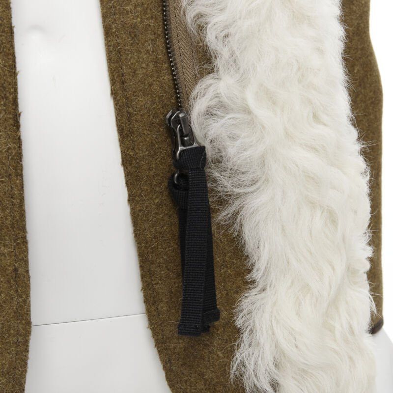 Marni MARNI 2011 cream lamb shearling fur brown wool sleeves winter coat IT38 XS Size XS / US 0-2 / IT 36-38 - 2 Thumbnail