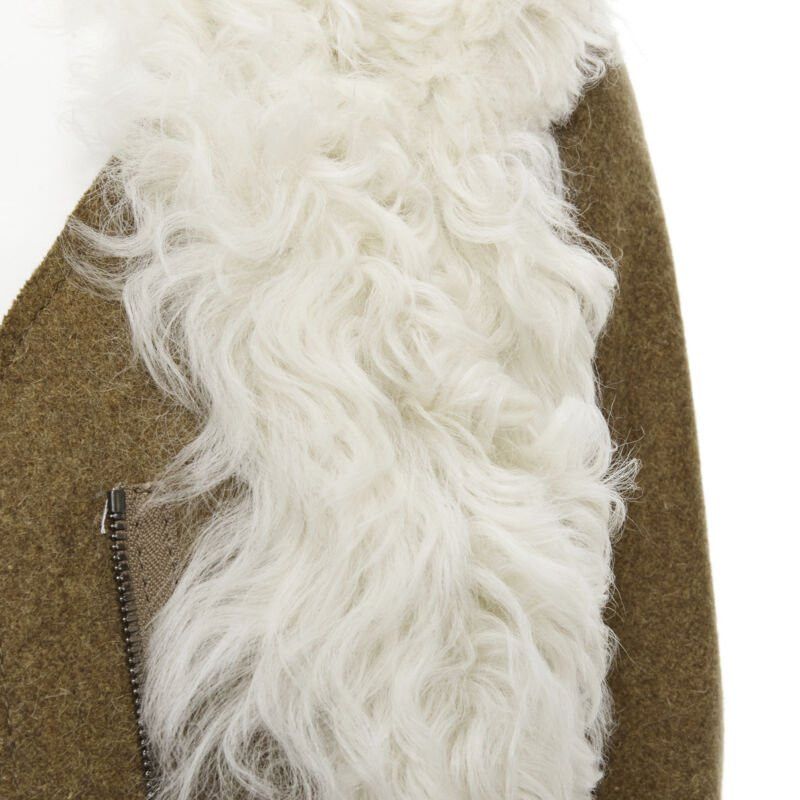 Marni MARNI 2011 cream lamb shearling fur brown wool sleeves winter coat IT38 XS Size XS / US 0-2 / IT 36-38 - 8 Thumbnail