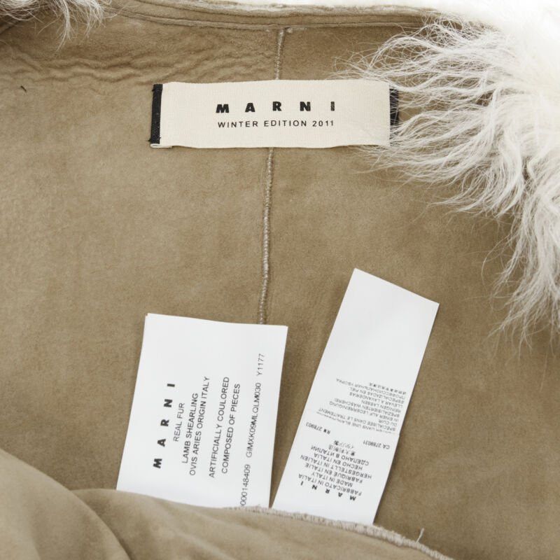 Marni MARNI 2011 cream lamb shearling fur brown wool sleeves winter coat IT38 XS Size XS / US 0-2 / IT 36-38 - 12 Thumbnail