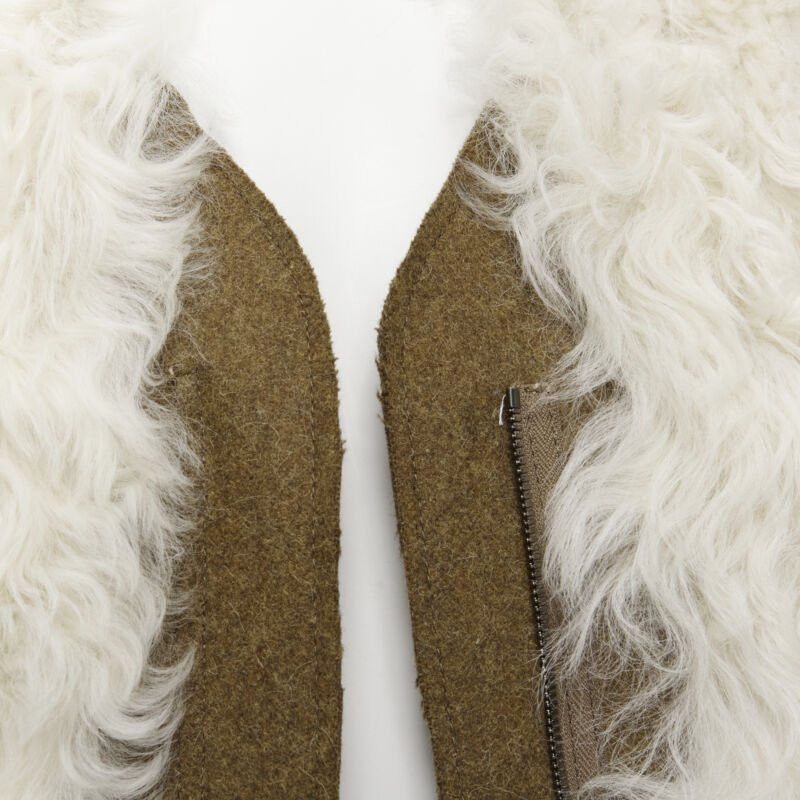 Marni MARNI 2011 cream lamb shearling fur brown wool sleeves winter coat IT38 XS Size XS / US 0-2 / IT 36-38 - 7 Thumbnail