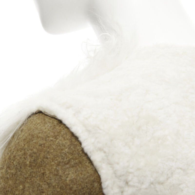 Marni MARNI 2011 cream lamb shearling fur brown wool sleeves winter coat IT38 XS Size XS / US 0-2 / IT 36-38 - 9 Thumbnail
