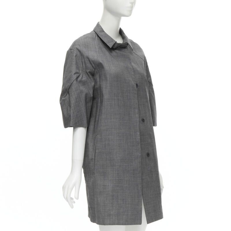 Marni MARNI grey virgin wool curved rounded short sleeve cocoon coat IT38 XS Size XS / US 0-2 / IT 36-38 - 4 Thumbnail