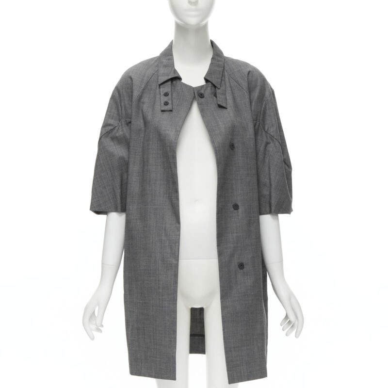 Marni MARNI grey virgin wool curved rounded short sleeve cocoon coat IT38 XS Size XS / US 0-2 / IT 36-38 - 3 Thumbnail