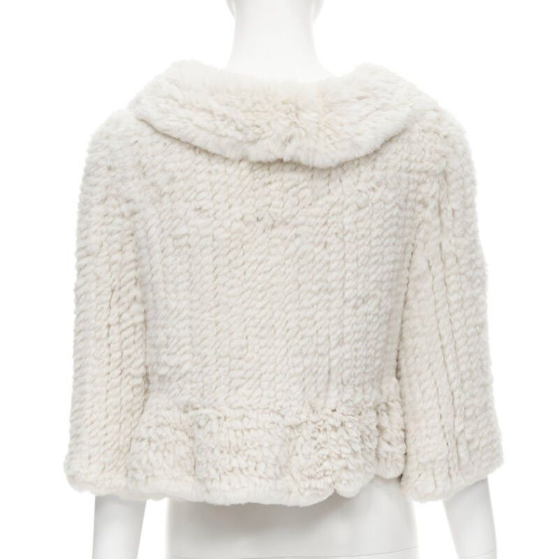 Matthew Williamson MATTHEW WILLIAMSON beige rabbit fur ruffle collar 3/4 sleeve short jacket UK8 XS Size S / US 4 / IT 40 - 6 Thumbnail