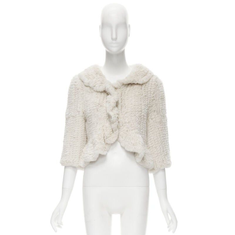 Matthew Williamson MATTHEW WILLIAMSON beige rabbit fur ruffle collar 3/4 sleeve short jacket UK8 XS Size S / US 4 / IT 40 - 3 Thumbnail