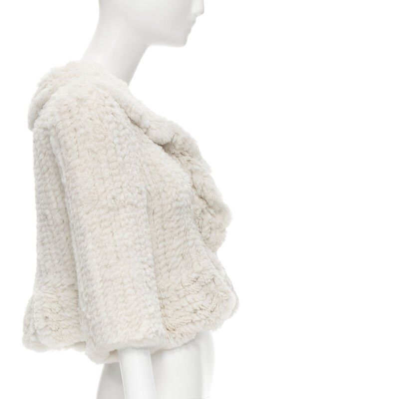 Matthew Williamson MATTHEW WILLIAMSON beige rabbit fur ruffle collar 3/4 sleeve short jacket UK8 XS Size S / US 4 / IT 40 - 5 Thumbnail