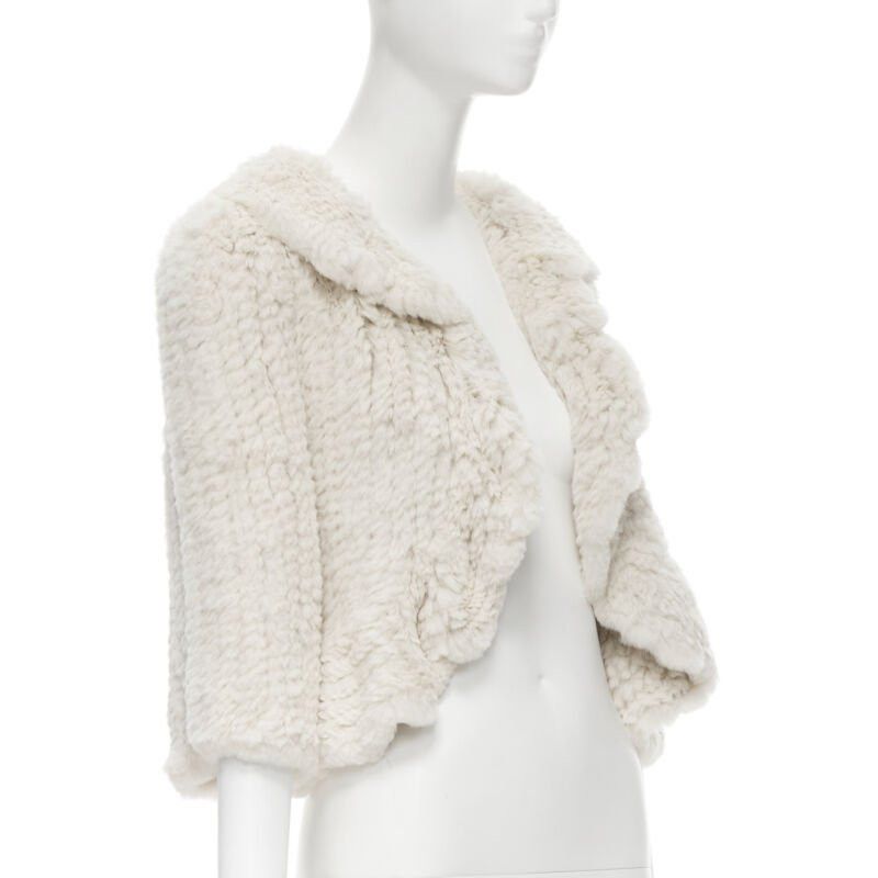 Matthew Williamson MATTHEW WILLIAMSON beige rabbit fur ruffle collar 3/4 sleeve short jacket UK8 XS Size S / US 4 / IT 40 - 4 Thumbnail