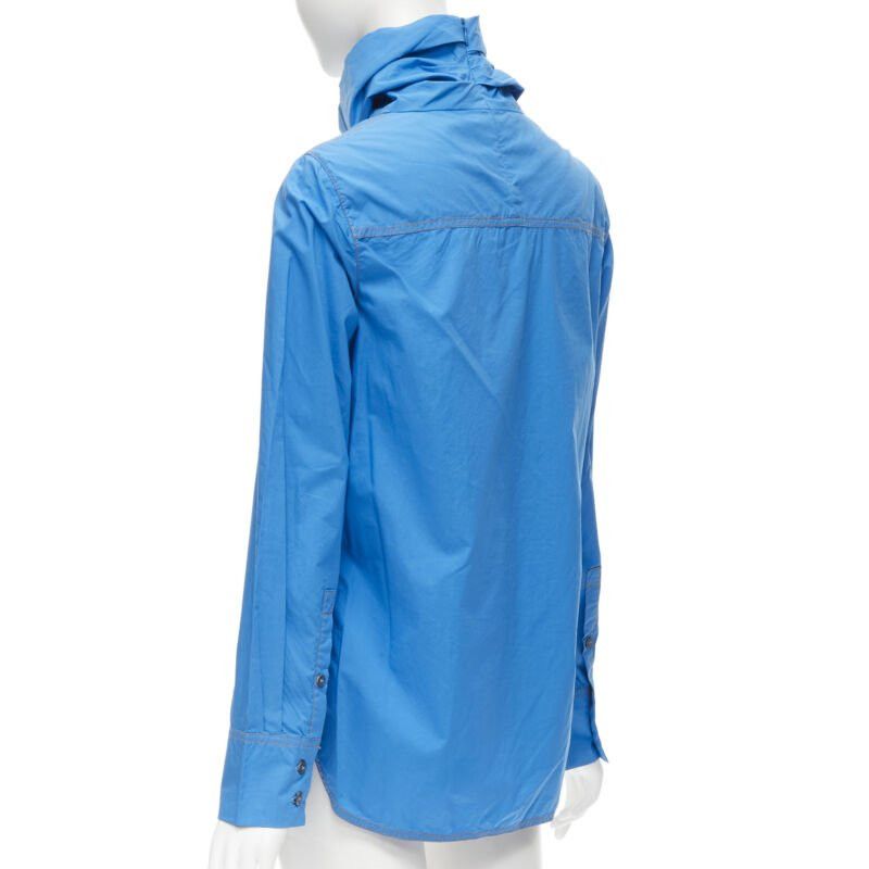 Marni MARNI blue cotton overstitch funnel neck long sleeve curved hem shirt IT38 XS Size XS / US 0-2 / IT 36-38 - 6 Thumbnail