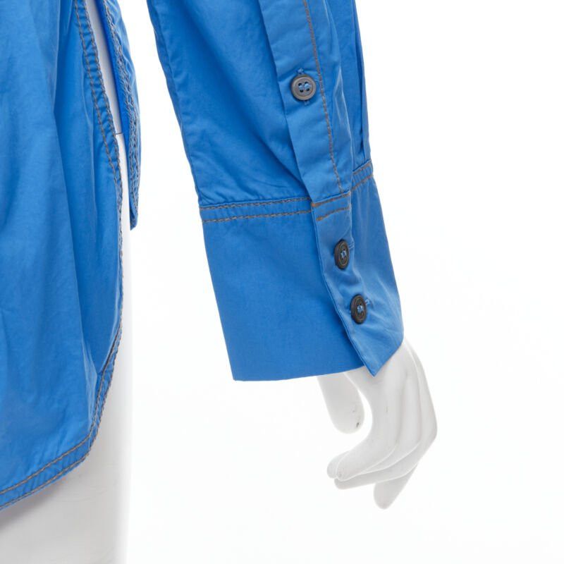 Marni MARNI blue cotton overstitch funnel neck long sleeve curved hem shirt IT38 XS Size XS / US 0-2 / IT 36-38 - 9 Thumbnail