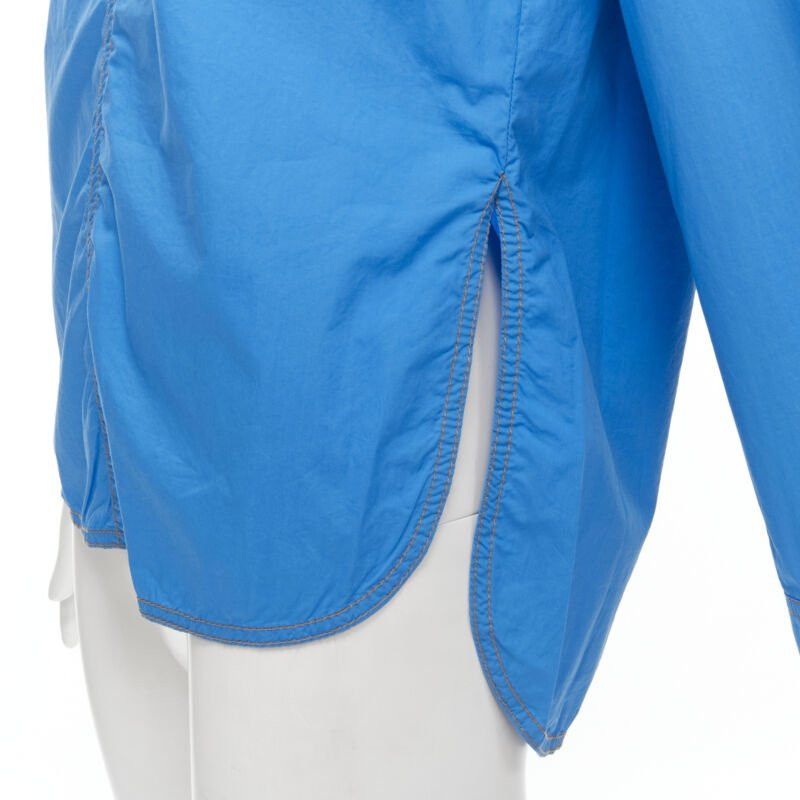 Marni MARNI blue cotton overstitch funnel neck long sleeve curved hem shirt IT38 XS Size XS / US 0-2 / IT 36-38 - 7 Thumbnail