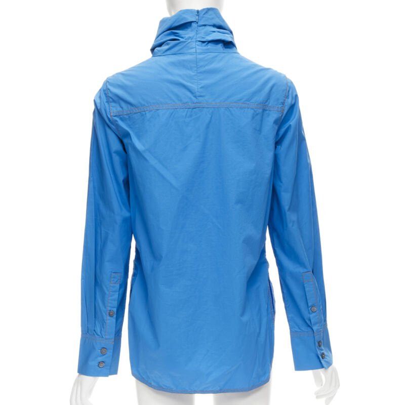 Marni MARNI blue cotton overstitch funnel neck long sleeve curved hem shirt IT38 XS Size XS / US 0-2 / IT 36-38 - 5 Thumbnail