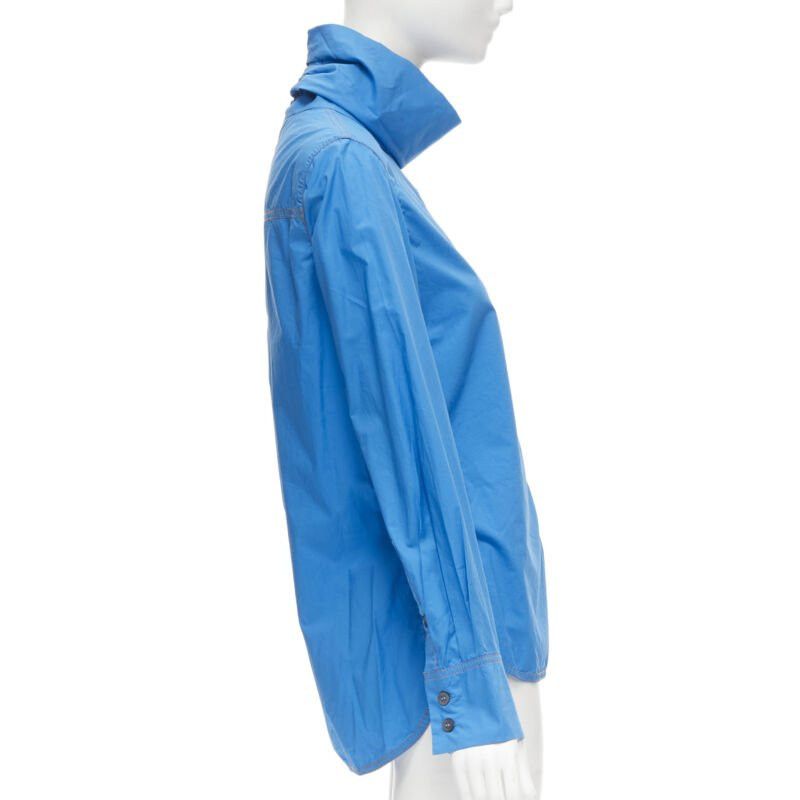 Marni MARNI blue cotton overstitch funnel neck long sleeve curved hem shirt IT38 XS Size XS / US 0-2 / IT 36-38 - 4 Thumbnail