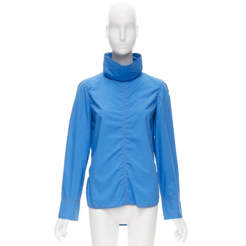 Marni MARNI blue cotton overstitch funnel neck long sleeve curved hem shirt IT38 XS Size XS / US 0-2 / IT 36-38 - 12 Thumbnail