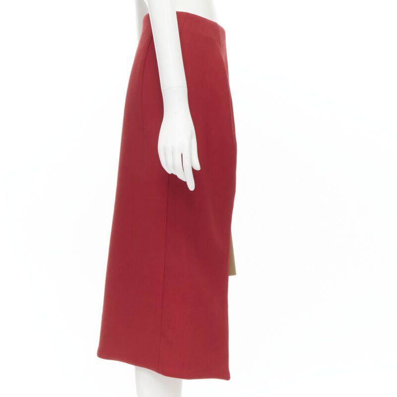 Marni MARNI red wool brown silk lining curved hem midi skirt IT40 S Size 27" / US 4 / IT 40 - 4 Thumbnail