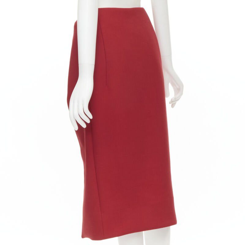 Marni MARNI red wool brown silk lining curved hem midi skirt IT40 S Size 27" / US 4 / IT 40 - 6 Thumbnail