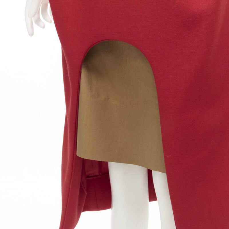 Marni MARNI red wool brown silk lining curved hem midi skirt IT40 S Size 27" / US 4 / IT 40 - 2 Thumbnail