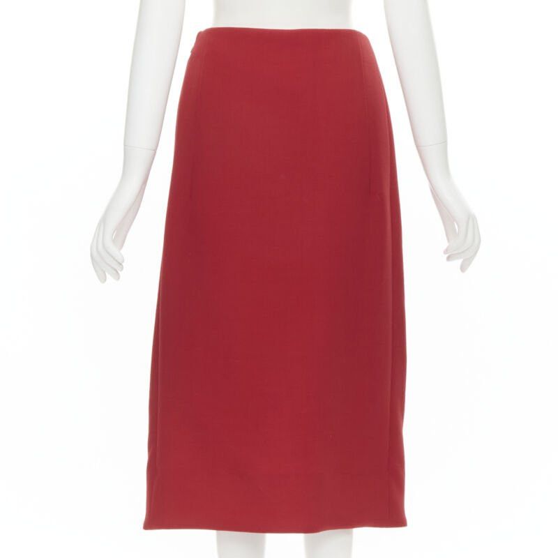 Marni MARNI red wool brown silk lining curved hem midi skirt IT40 S Size 27" / US 4 / IT 40 - 5 Thumbnail