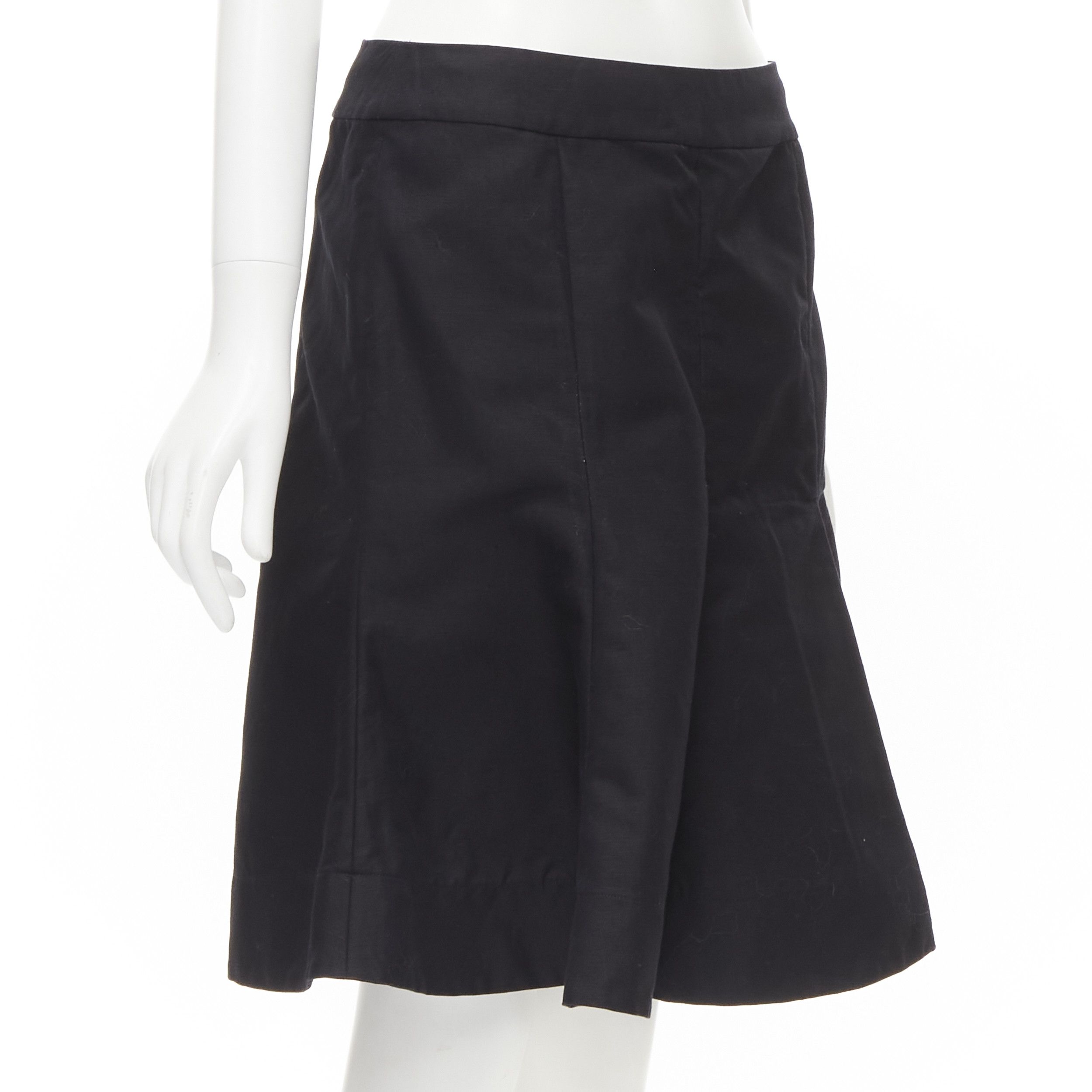 Marni MARNI black cotton linen asymmetric step hem pleated flared skirt IT42 S Size 28" / US 6 / IT 42 - 3 Thumbnail