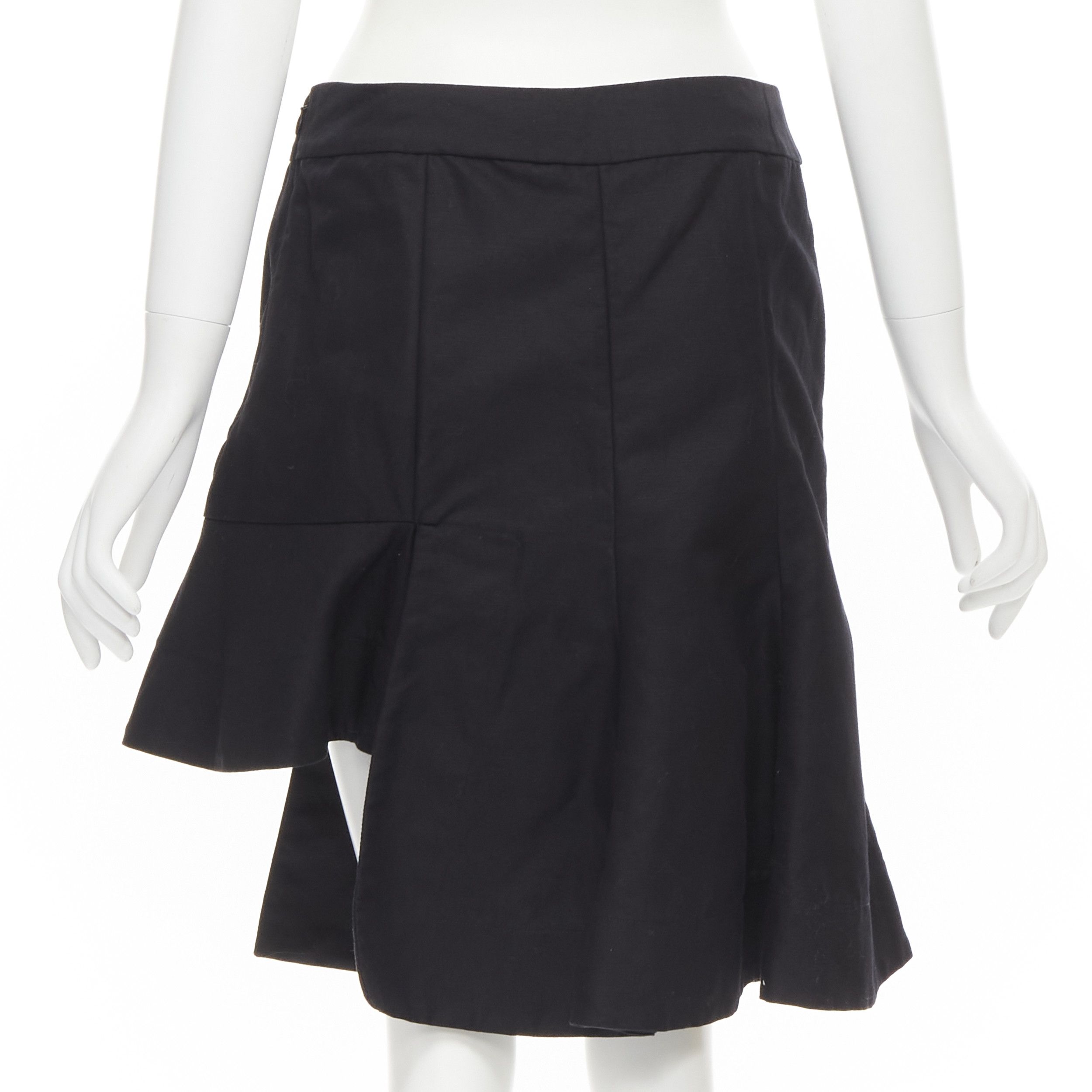 Marni MARNI black cotton linen asymmetric step hem pleated flared skirt IT42 S Size 28" / US 6 / IT 42 - 5 Thumbnail