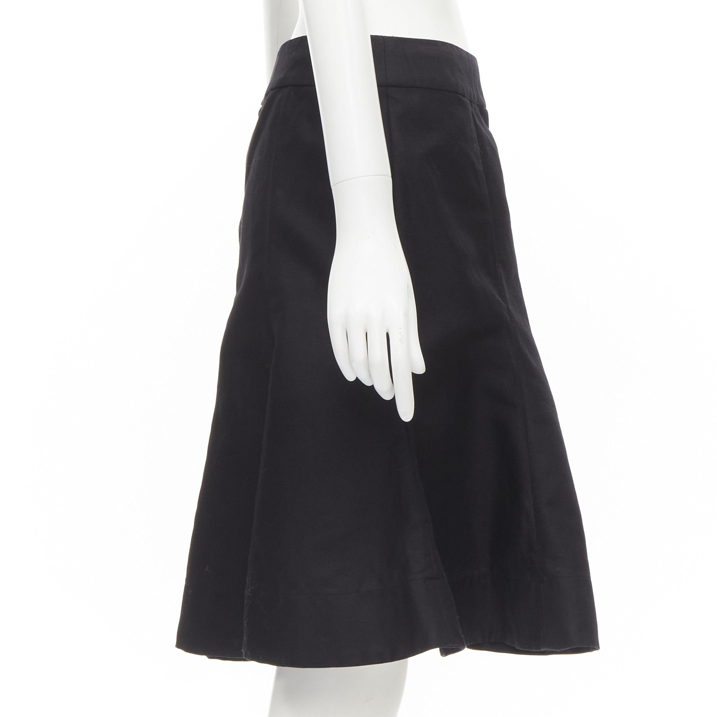 Marni MARNI black cotton linen asymmetric step hem pleated flared skirt IT42 S Size 28" / US 6 / IT 42 - 4 Thumbnail