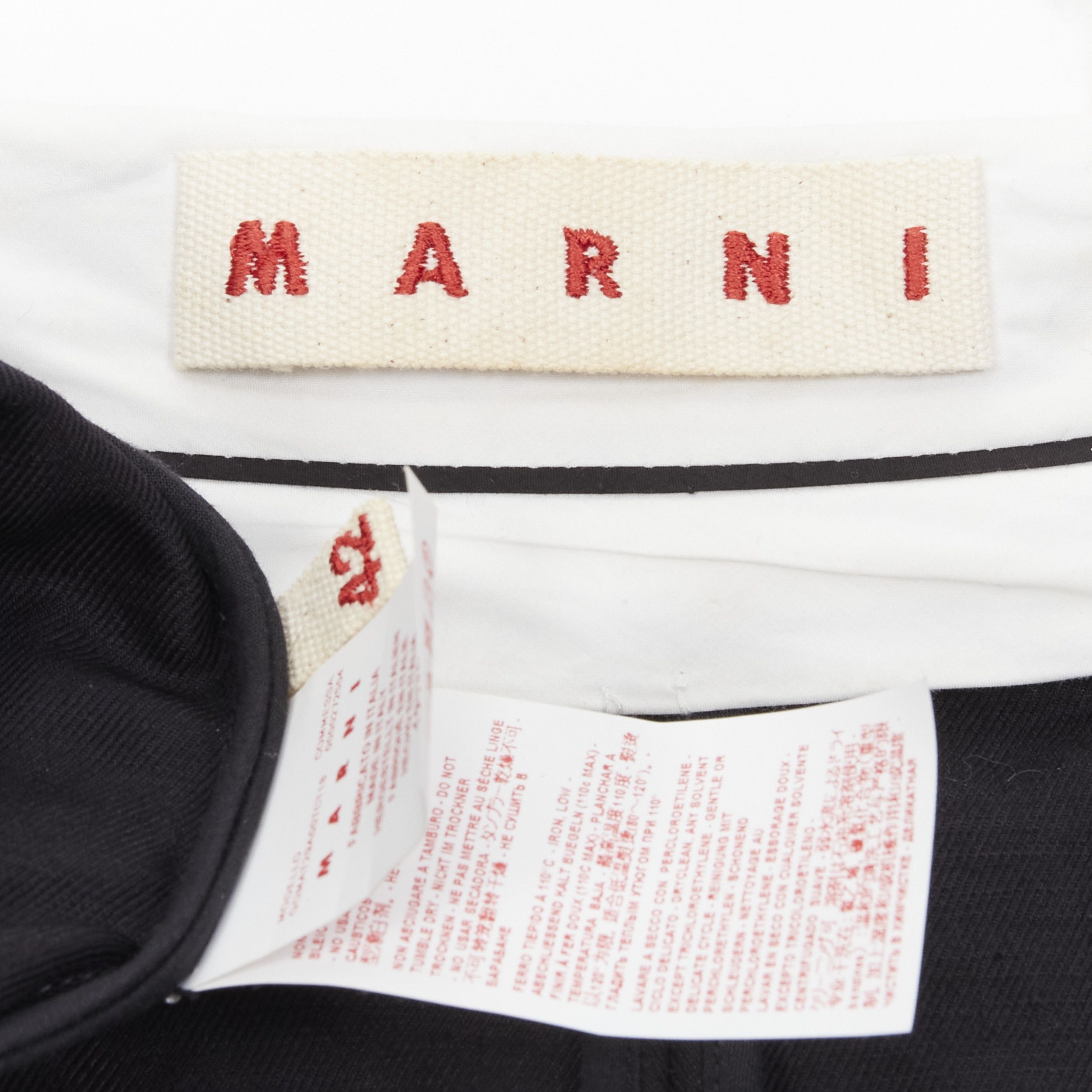 Marni MARNI black cotton linen asymmetric step hem pleated flared skirt IT42 S Size 28" / US 6 / IT 42 - 11 Thumbnail