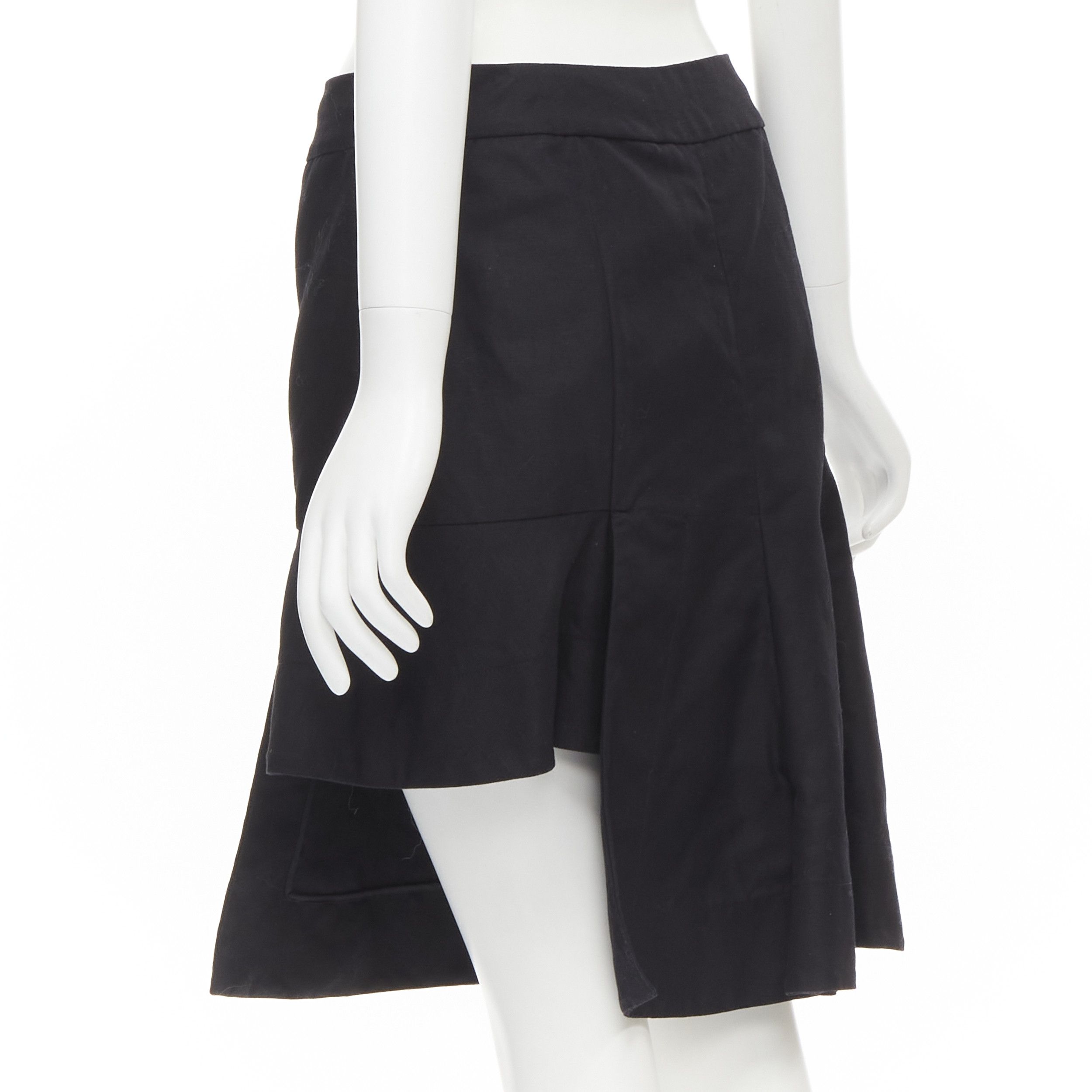 Marni MARNI black cotton linen asymmetric step hem pleated flared skirt IT42 S Size 28" / US 6 / IT 42 - 6 Thumbnail