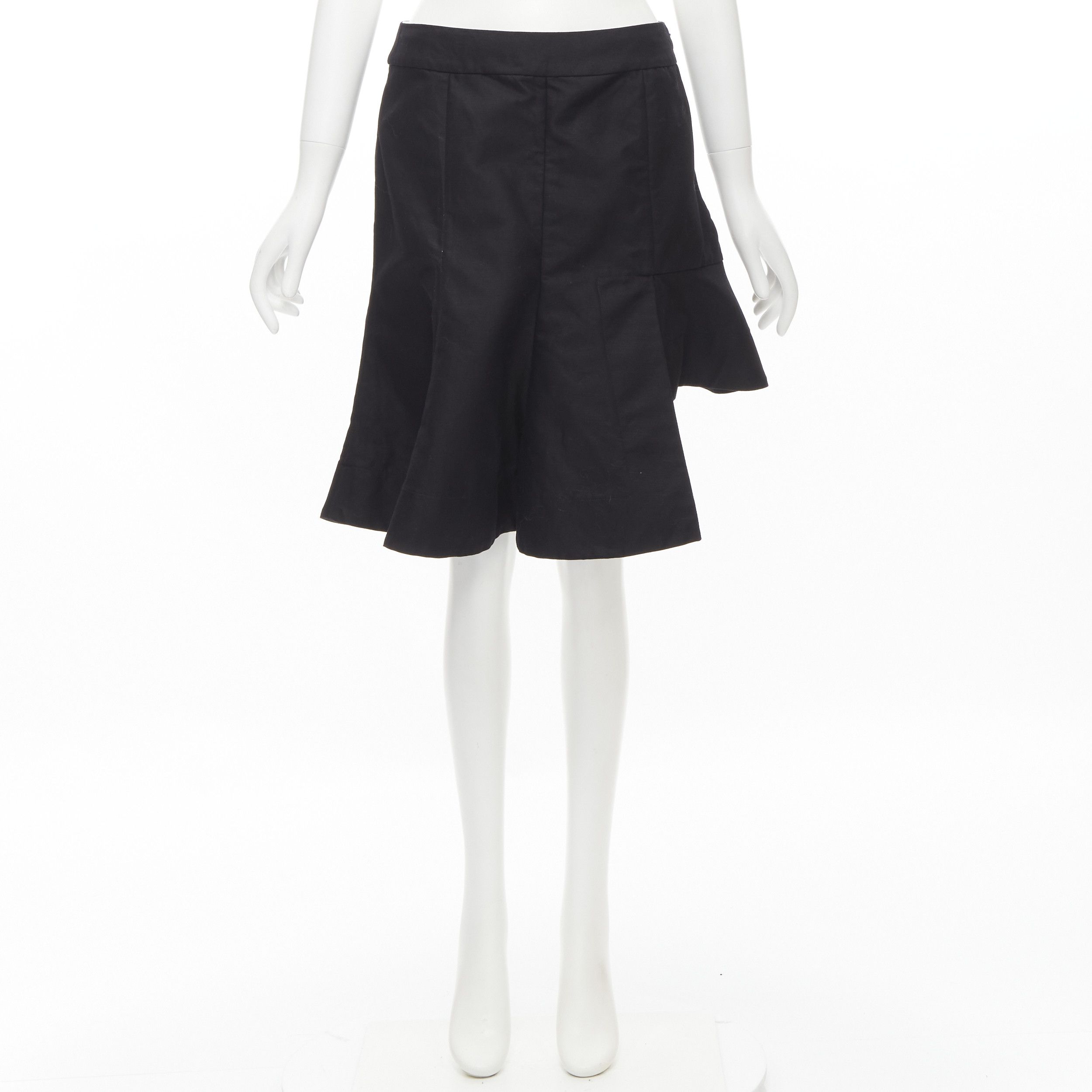 Marni MARNI black cotton linen asymmetric step hem pleated flared skirt IT42 S Size 28" / US 6 / IT 42 - 12 Thumbnail