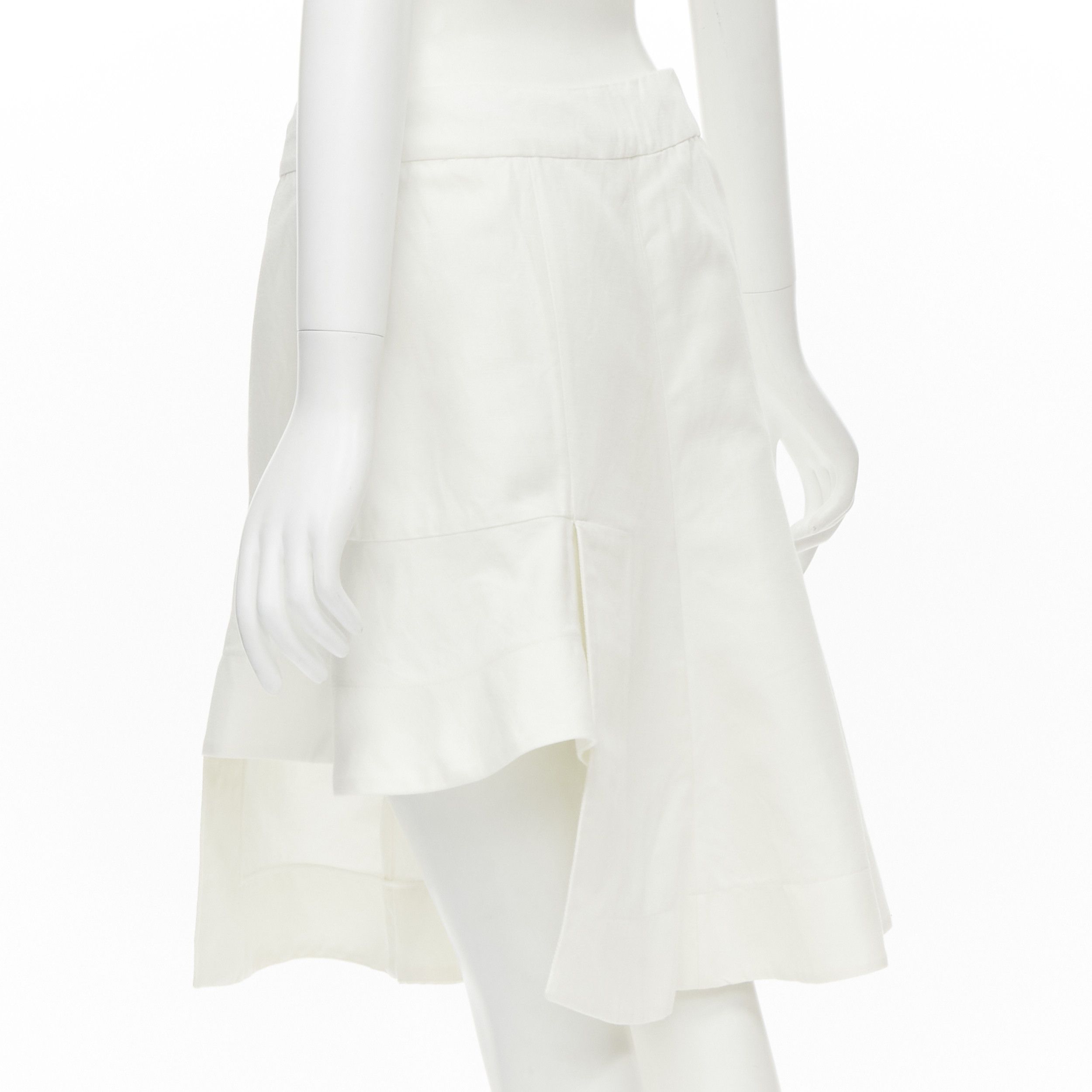Marni MARNI white cotton linen asymmetric step hem pleated flared skirt IT42 S Size 28" / US 6 / IT 42 - 6 Thumbnail