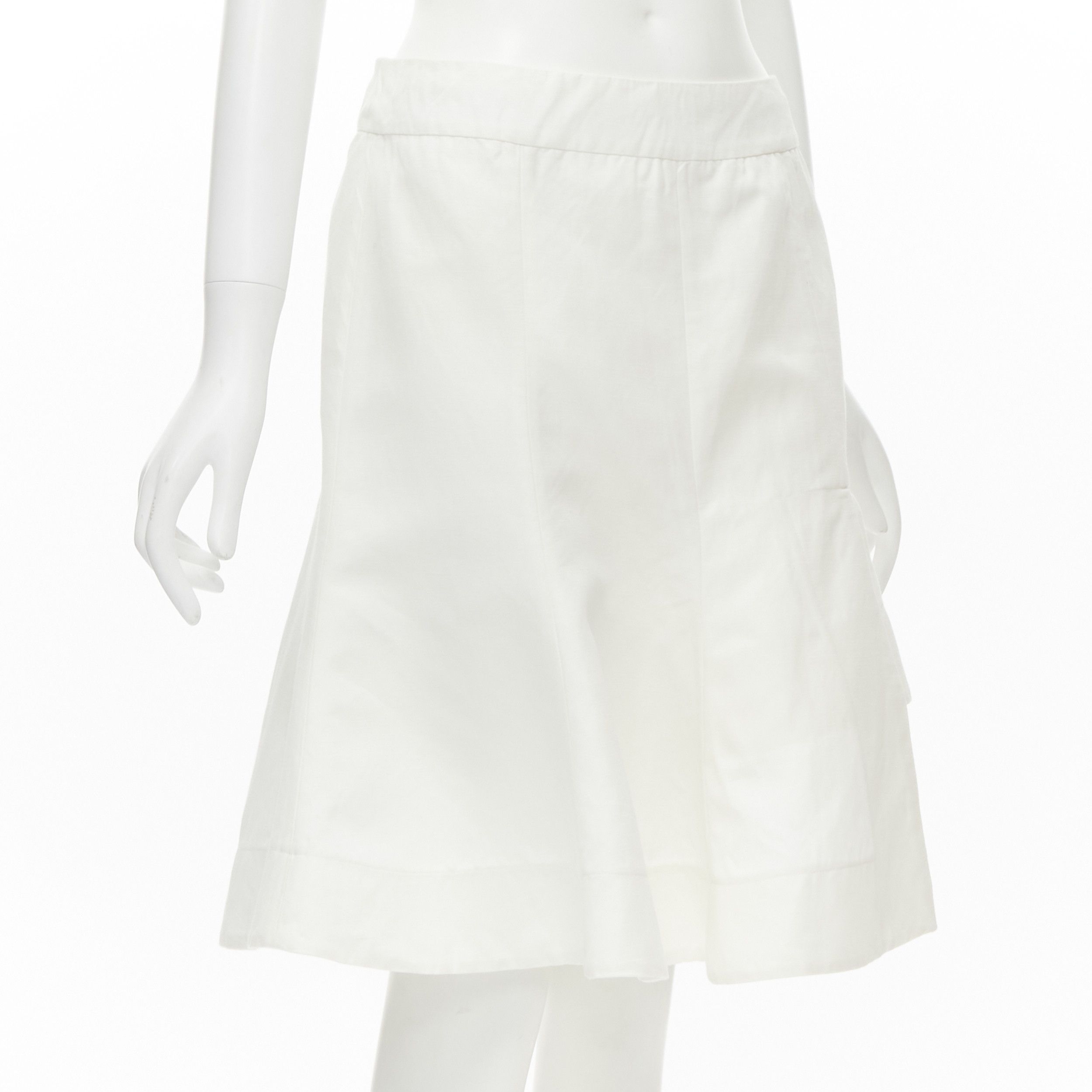 Marni MARNI white cotton linen asymmetric step hem pleated flared skirt IT42 S Size 28" / US 6 / IT 42 - 3 Thumbnail