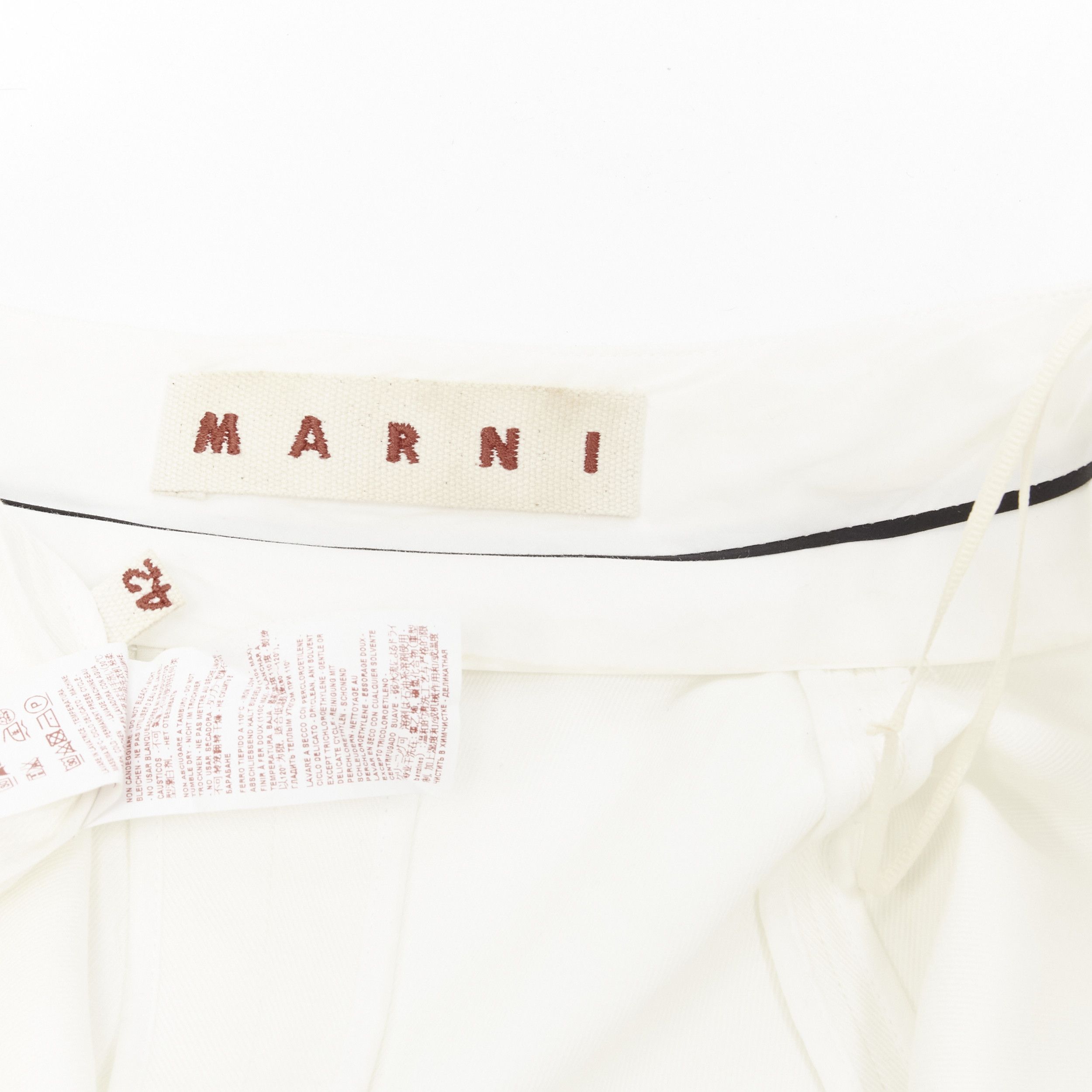 Marni MARNI white cotton linen asymmetric step hem pleated flared skirt IT42 S Size 28" / US 6 / IT 42 - 12 Thumbnail
