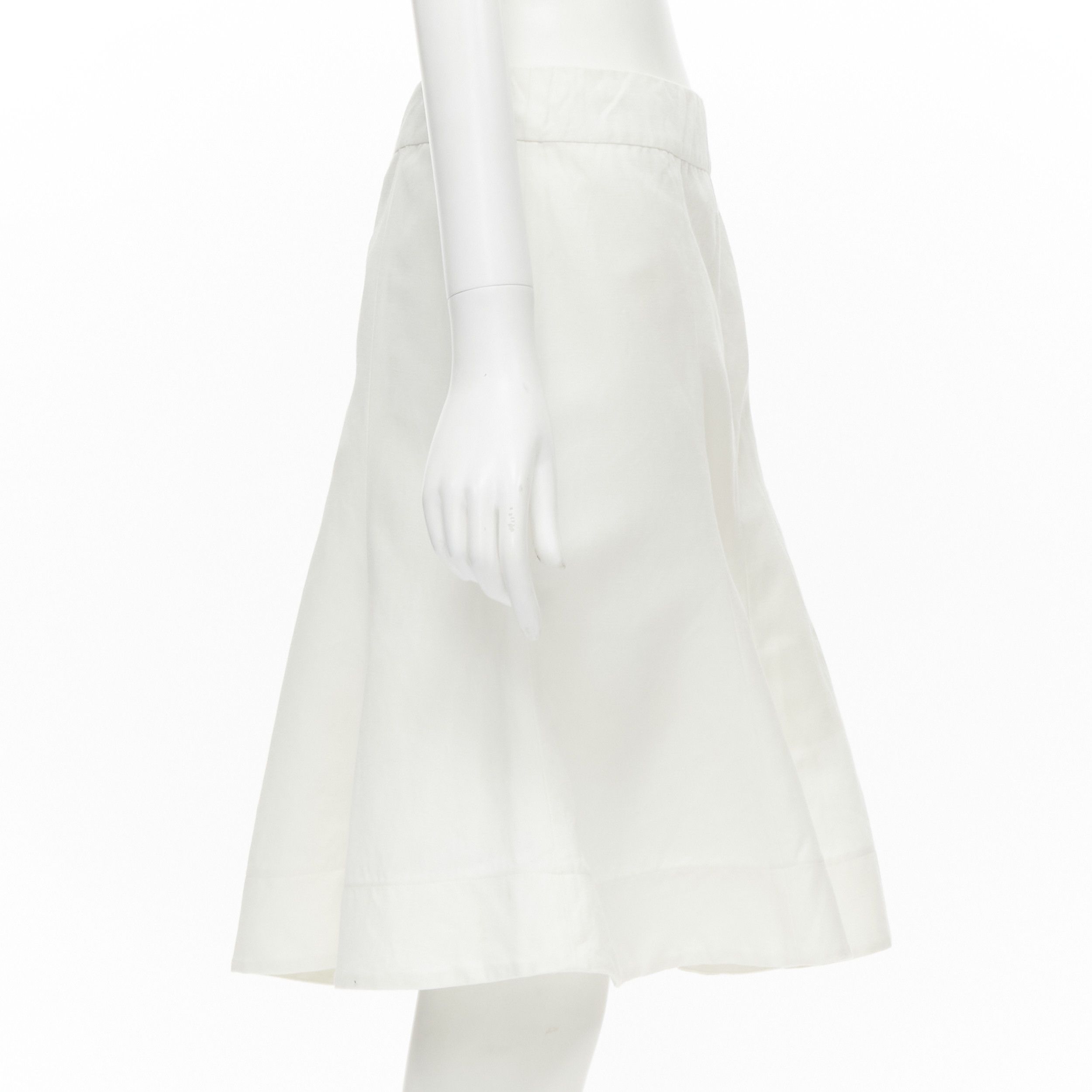 Marni MARNI white cotton linen asymmetric step hem pleated flared skirt IT42 S Size 28" / US 6 / IT 42 - 4 Thumbnail