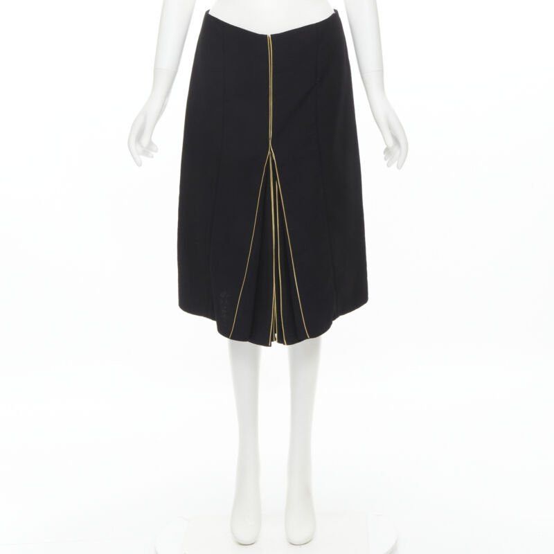 Marni MARNI black wool gold piping flared vent knee skirt IT40 S Size 27" / US 4 / IT 40 - 12 Thumbnail