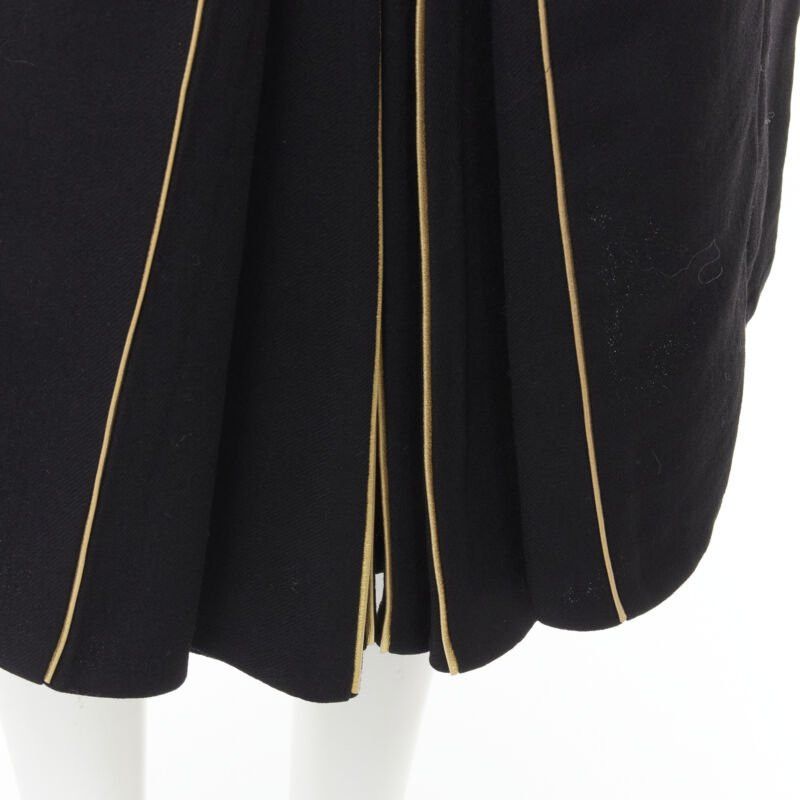 Marni MARNI black wool gold piping flared vent knee skirt IT40 S Size 27" / US 4 / IT 40 - 2 Thumbnail
