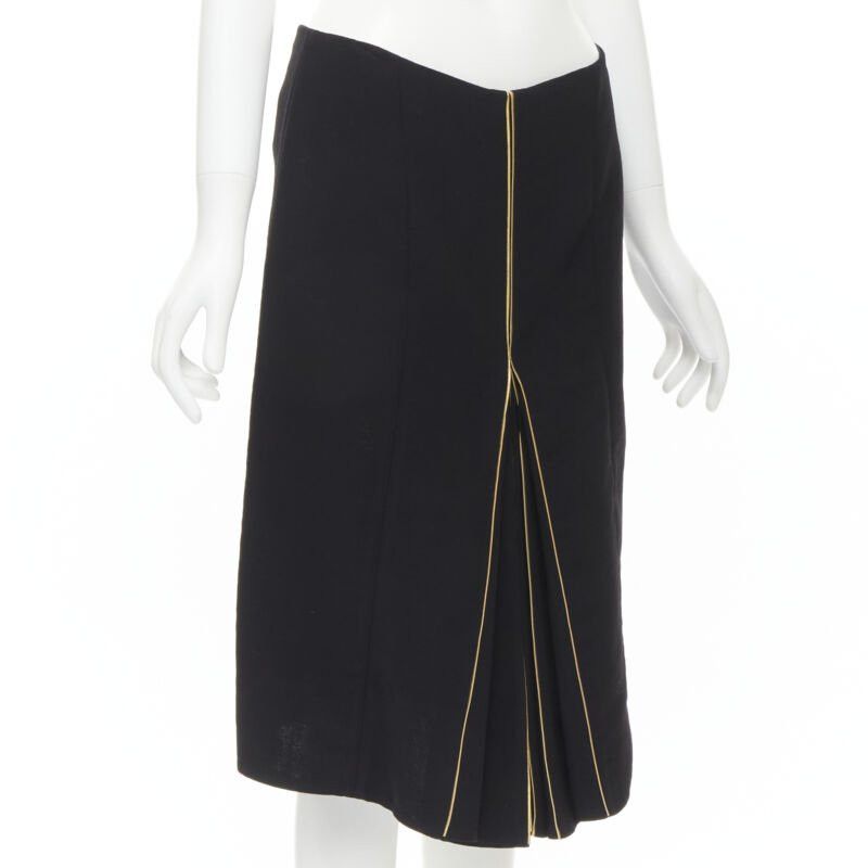 Marni MARNI black wool gold piping flared vent knee skirt IT40 S Size 27" / US 4 / IT 40 - 3 Thumbnail
