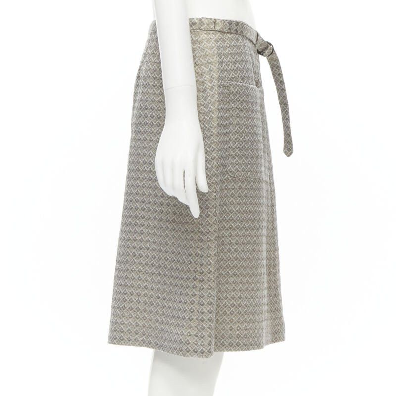 Dries Van Noten DRIES VAN NOTEN gold coated jacquard cotton belted knee lnegth skirt FR36 S Size 26" / US 2 / IT 38 - 4 Thumbnail