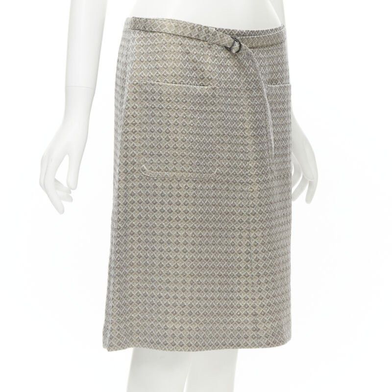 Dries Van Noten DRIES VAN NOTEN gold coated jacquard cotton belted knee lnegth skirt FR36 S Size 26" / US 2 / IT 38 - 3 Thumbnail