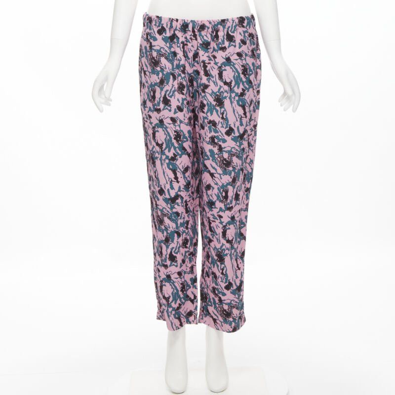Marni MARNI 100% viscose pink blue abstract print straight leg pants IT42 S Size 28" / US 6 / IT 42 - 8 Thumbnail