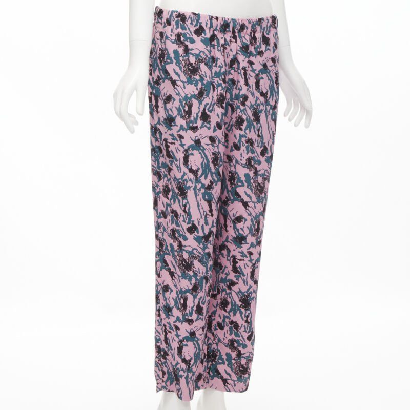 Marni MARNI 100% viscose pink blue abstract print straight leg pants IT42 S Size 28" / US 6 / IT 42 - 3 Thumbnail