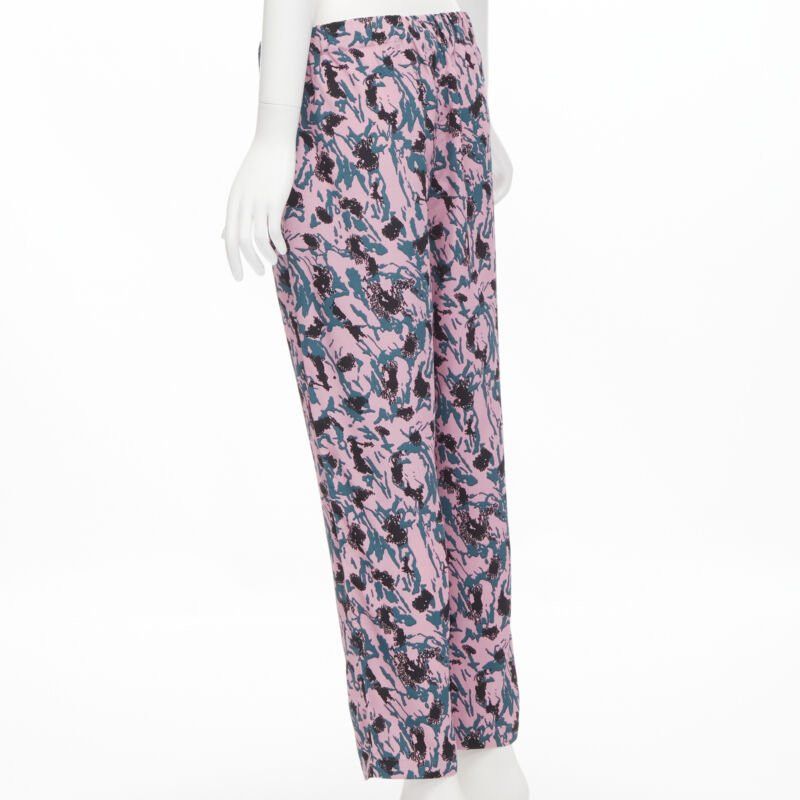 Marni MARNI 100% viscose pink blue abstract print straight leg pants IT42 S Size 28" / US 6 / IT 42 - 6 Thumbnail