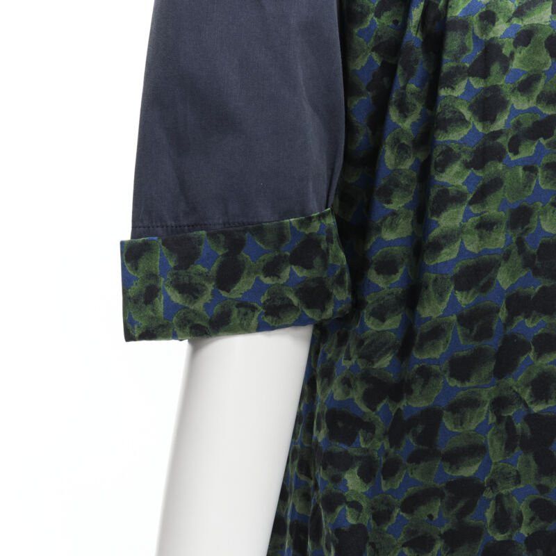 Dries Van Noten DRIES VAN NOTEN green navy draped silk contrast short sleeve dress FR36 S Size XS / US 0-2 / IT 36-38 - 8 Thumbnail