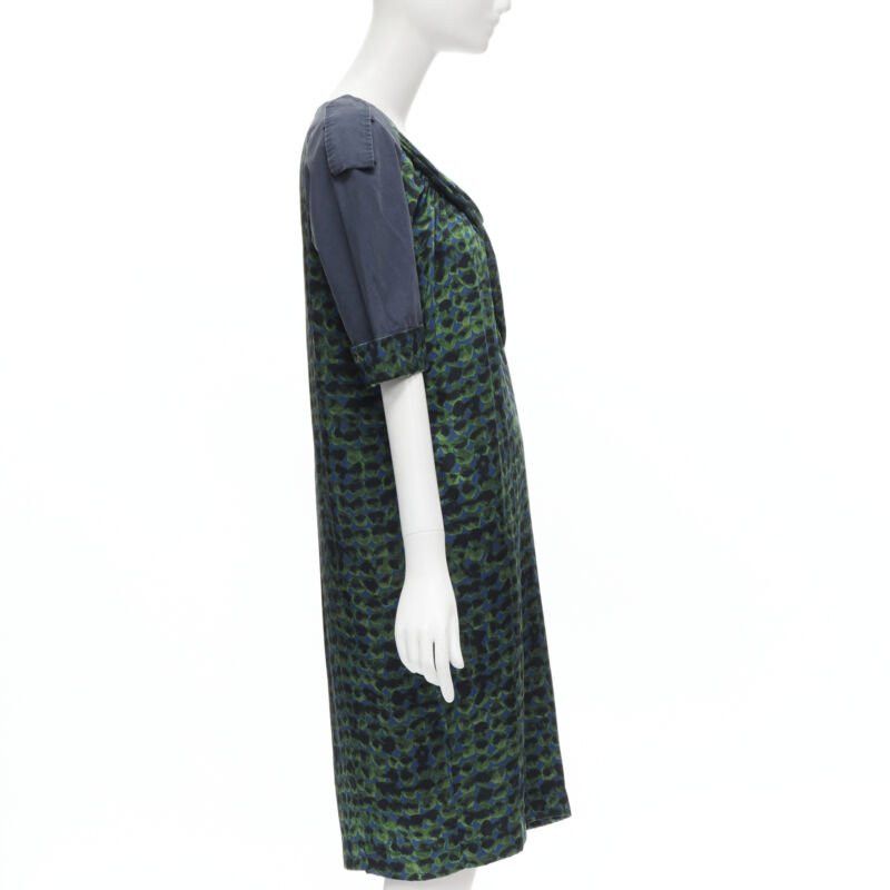 Dries Van Noten DRIES VAN NOTEN green navy draped silk contrast short sleeve dress FR36 S Size XS / US 0-2 / IT 36-38 - 5 Thumbnail