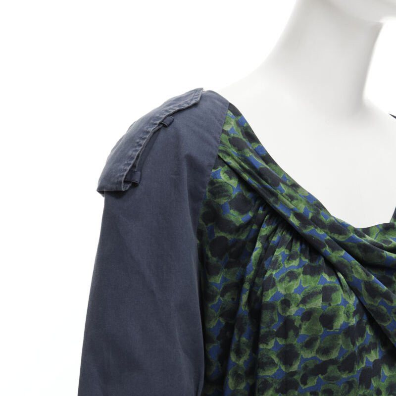 Dries Van Noten DRIES VAN NOTEN green navy draped silk contrast short sleeve dress FR36 S Size XS / US 0-2 / IT 36-38 - 3 Thumbnail