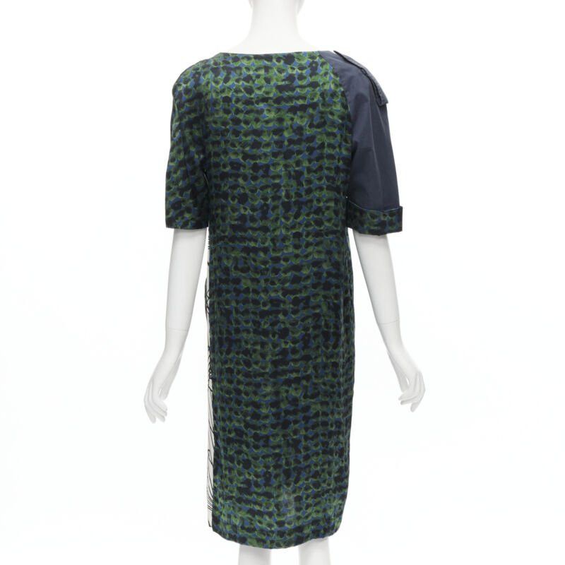 Dries Van Noten DRIES VAN NOTEN green navy draped silk contrast short sleeve dress FR36 S Size XS / US 0-2 / IT 36-38 - 6 Thumbnail